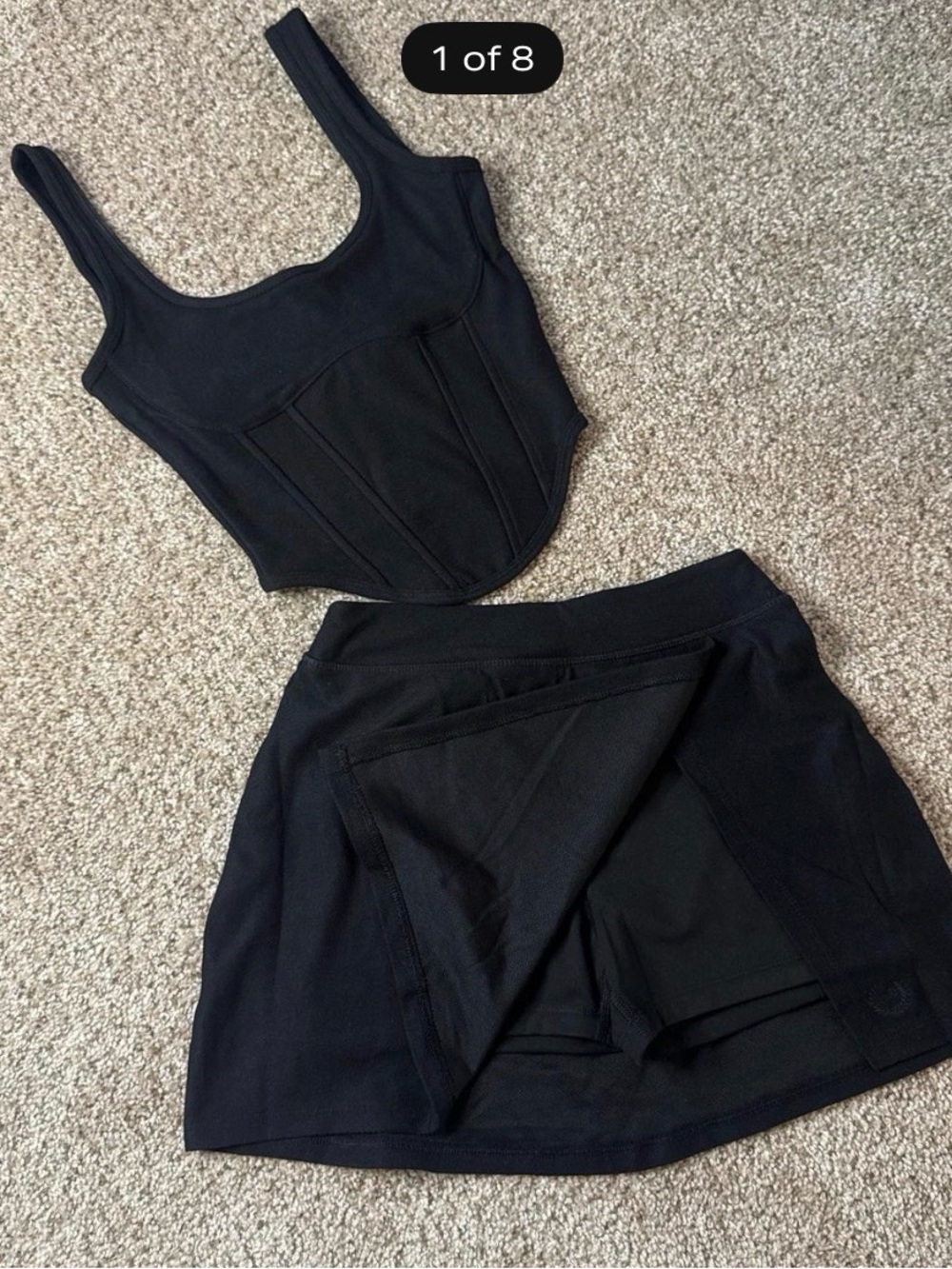 PINK Victoria Secret black skort and crop top set
